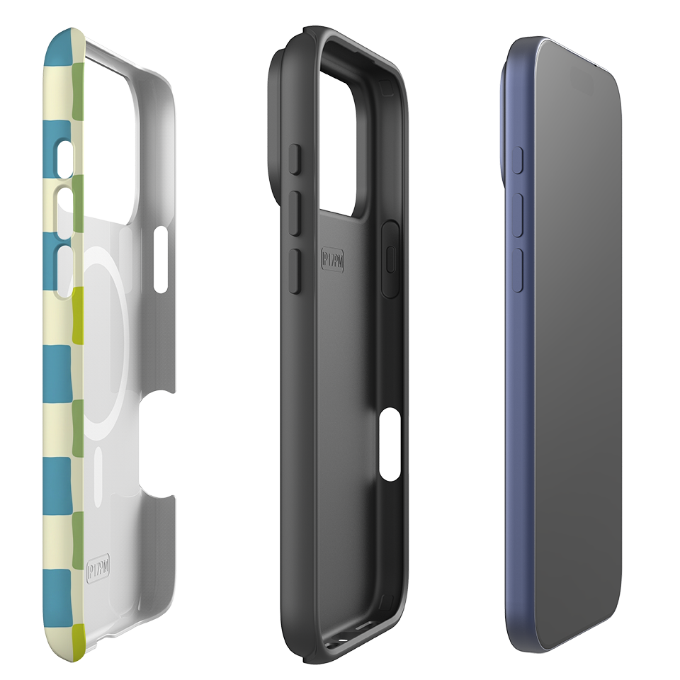 iPhone MagSafe Tough Case - Lime Green & Blue Checkerboard