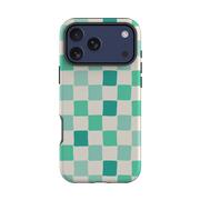 iPhone Tough Case - Mint Green Checkerboard