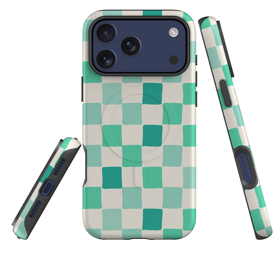 iPhone MagSafe Tough Case - Mint Green Checkerboard
