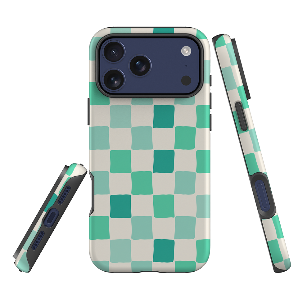 iPhone Tough Case - Mint Green Checkerboard