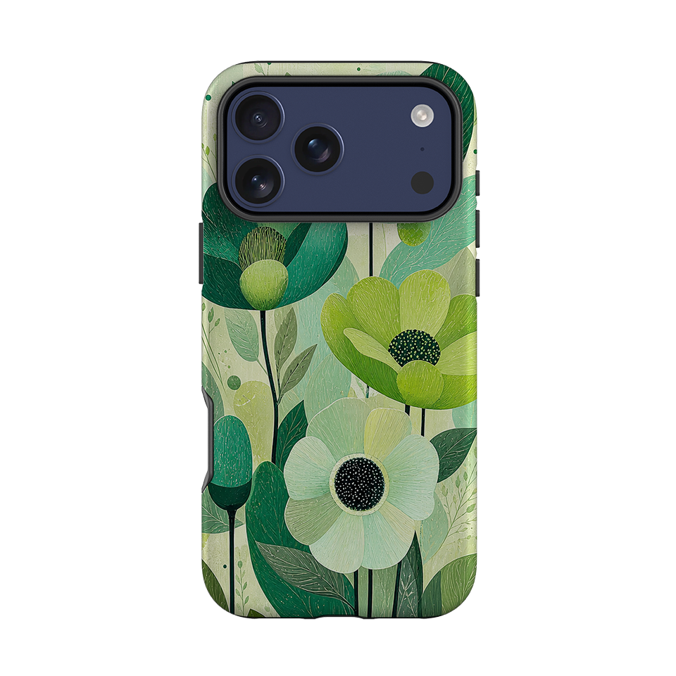 iPhone Tough Case - Mint Woodgrain Floral