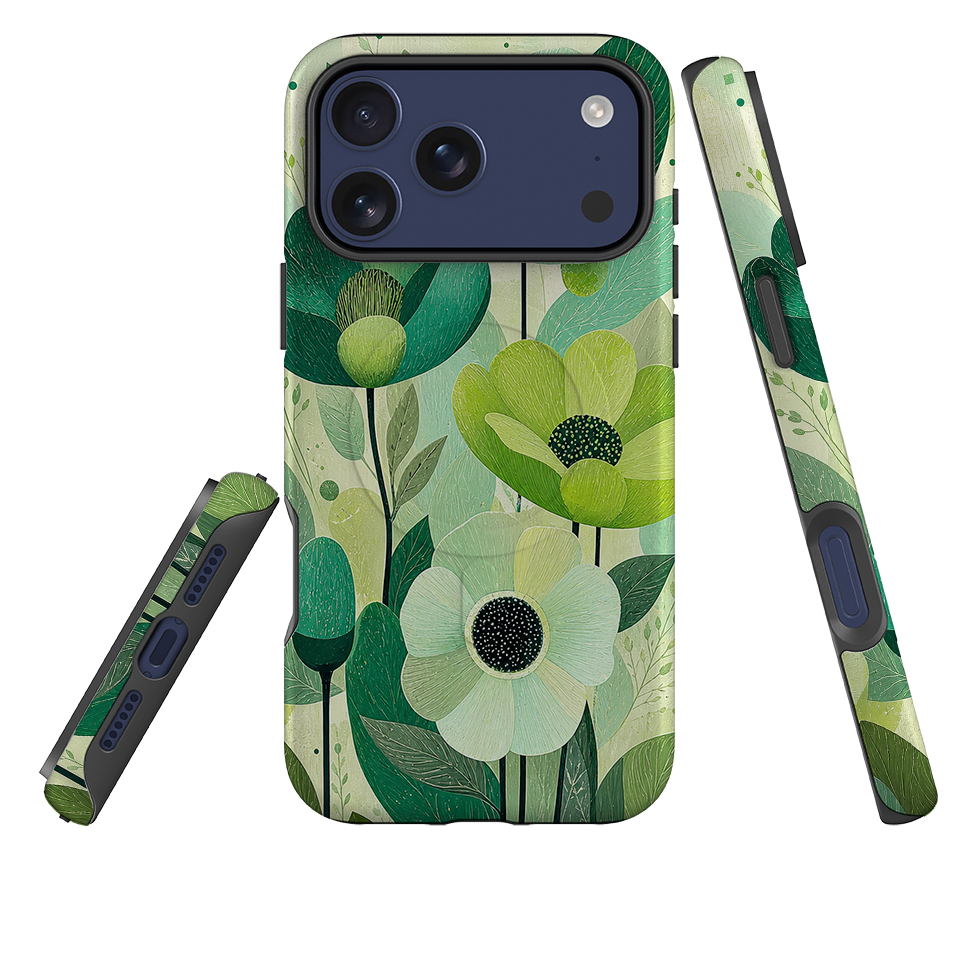 iPhone MagSafe Tough Case - Mint Woodgrain Floral