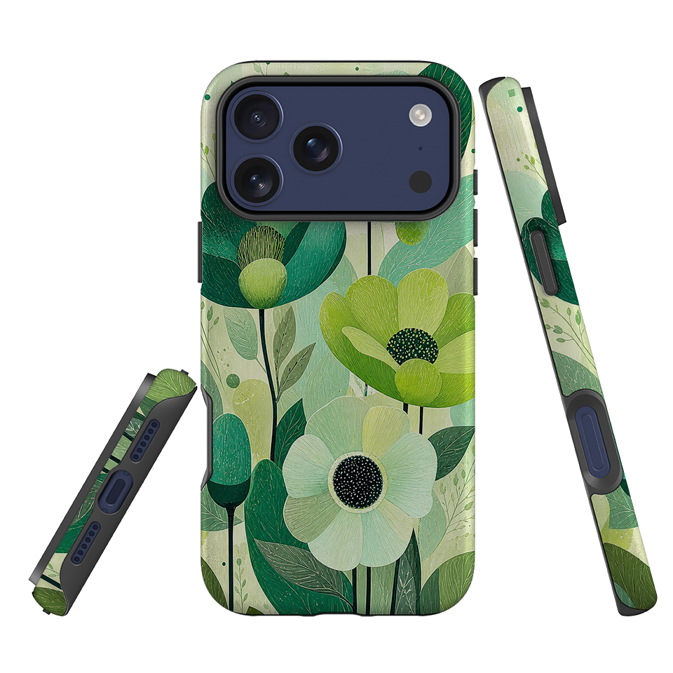 iPhone Tough Case - Mint Woodgrain Floral