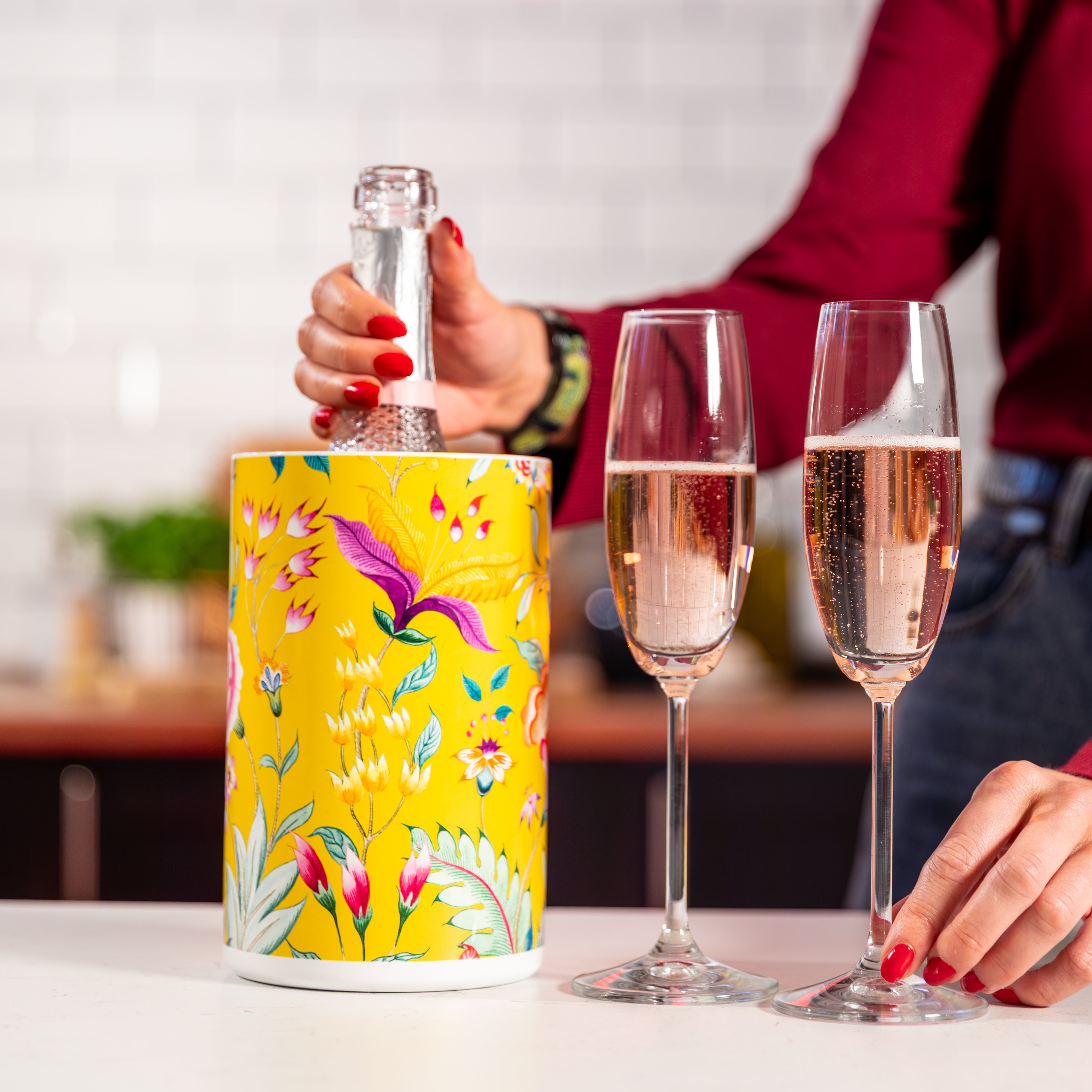 Vale Floral Yellow Wine Chiller Bucket