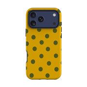 iPhone Tough Case - Mustard Yellow & Olive Green Polka Dot