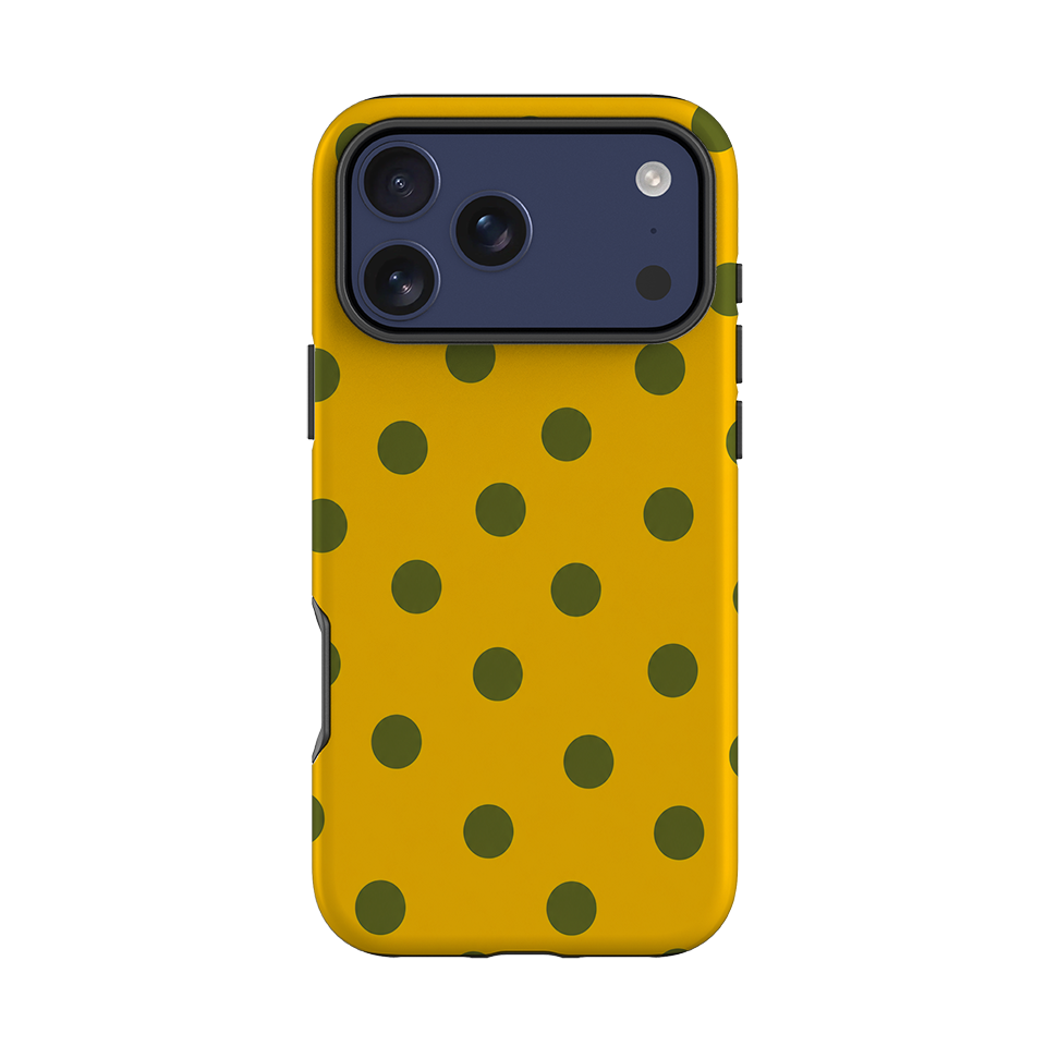 iPhone Tough Case - Mustard Yellow & Olive Green Polka Dot