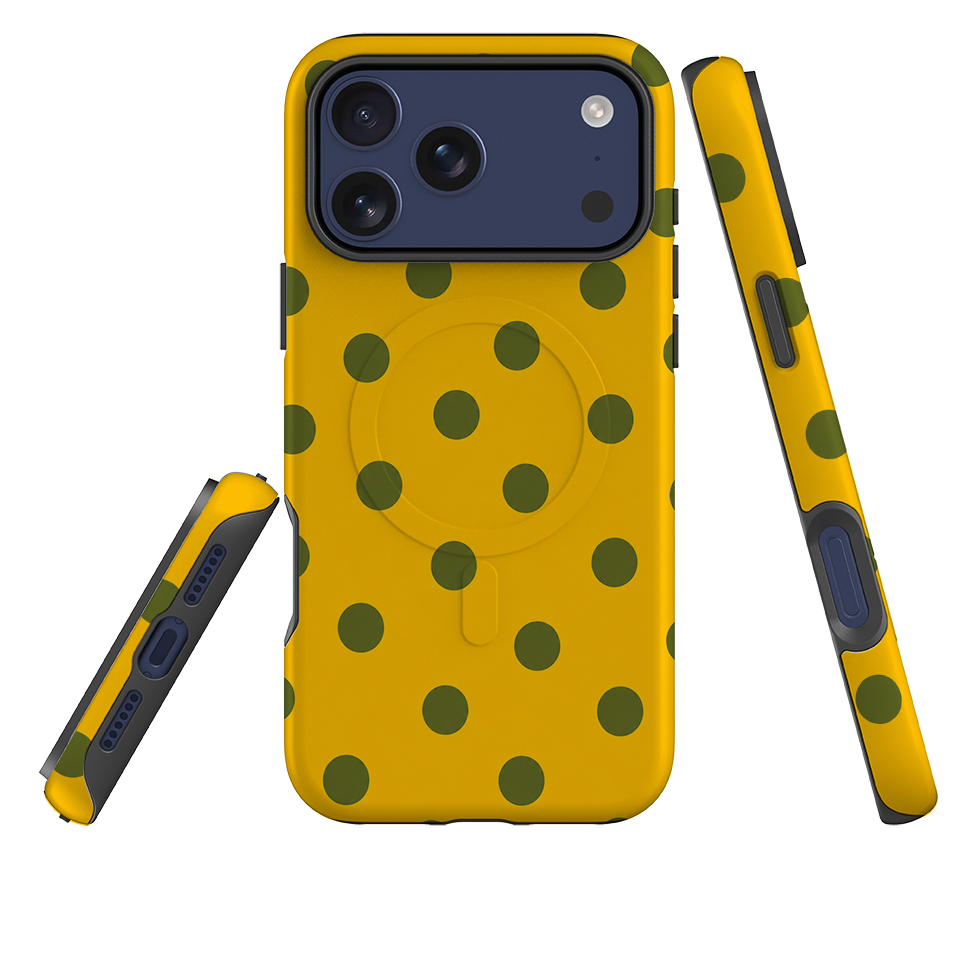 iPhone MagSafe Tough Case - Mustard Yellow & Olive Green Polka Dot