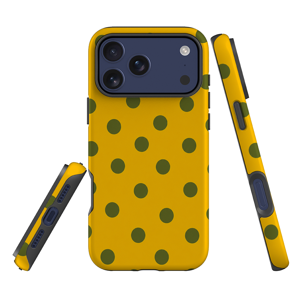 iPhone Tough Case - Mustard Yellow & Olive Green Polka Dot