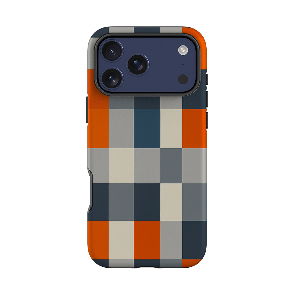 iPhone Tough Case - Navy Blue & Orange Gingham