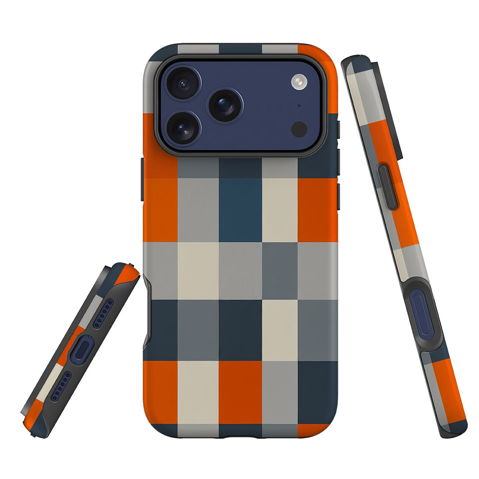 iPhone Tough Case - Navy Blue & Orange Gingham
