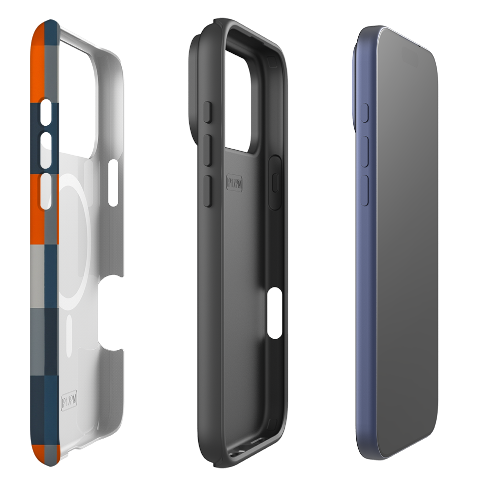 iPhone MagSafe Tough Case - Navy Blue & Orange Gingham
