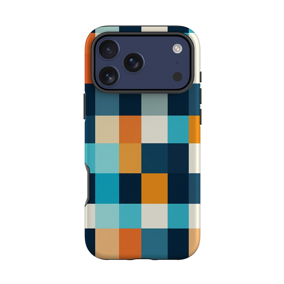 iPhone Tough Case - Navy Blue & Orange Plaid