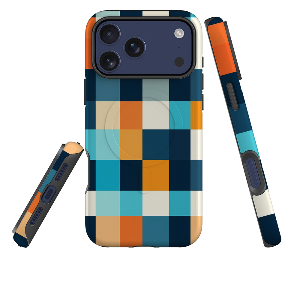 iPhone MagSafe Tough Case - Navy Blue & Orange Plaid