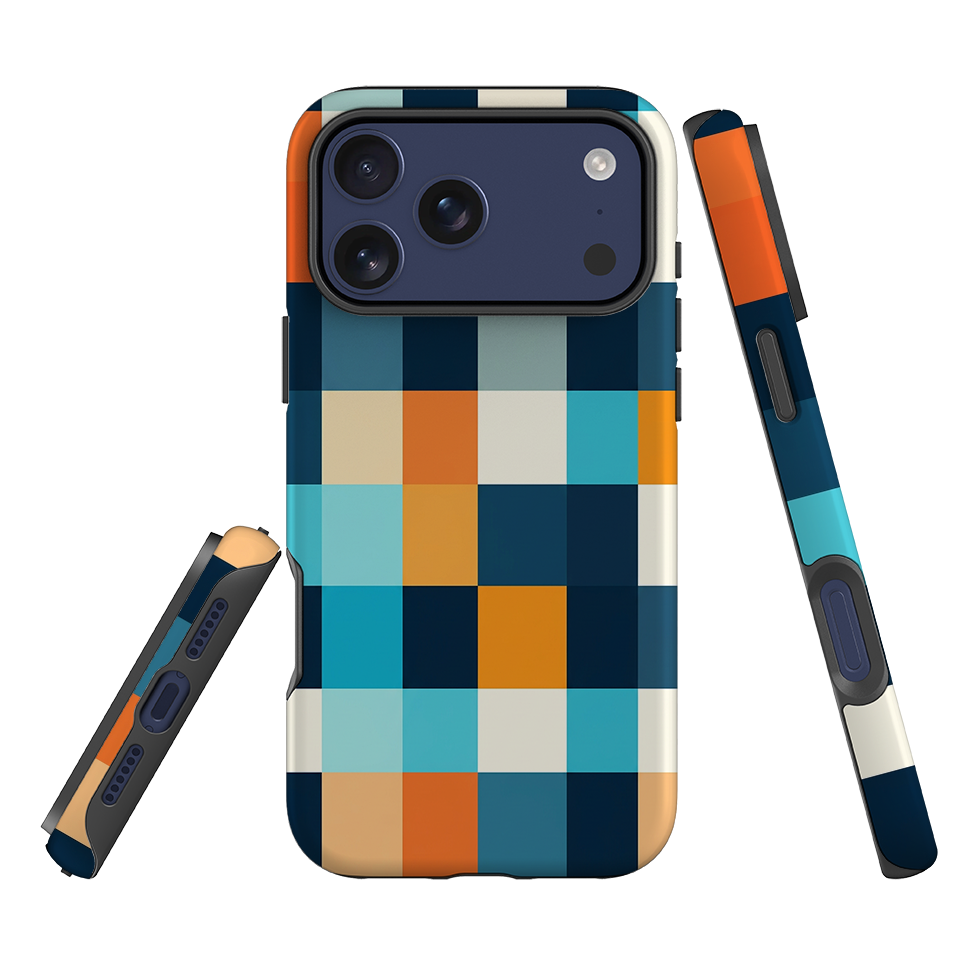 iPhone Tough Case - Navy Blue & Orange Plaid