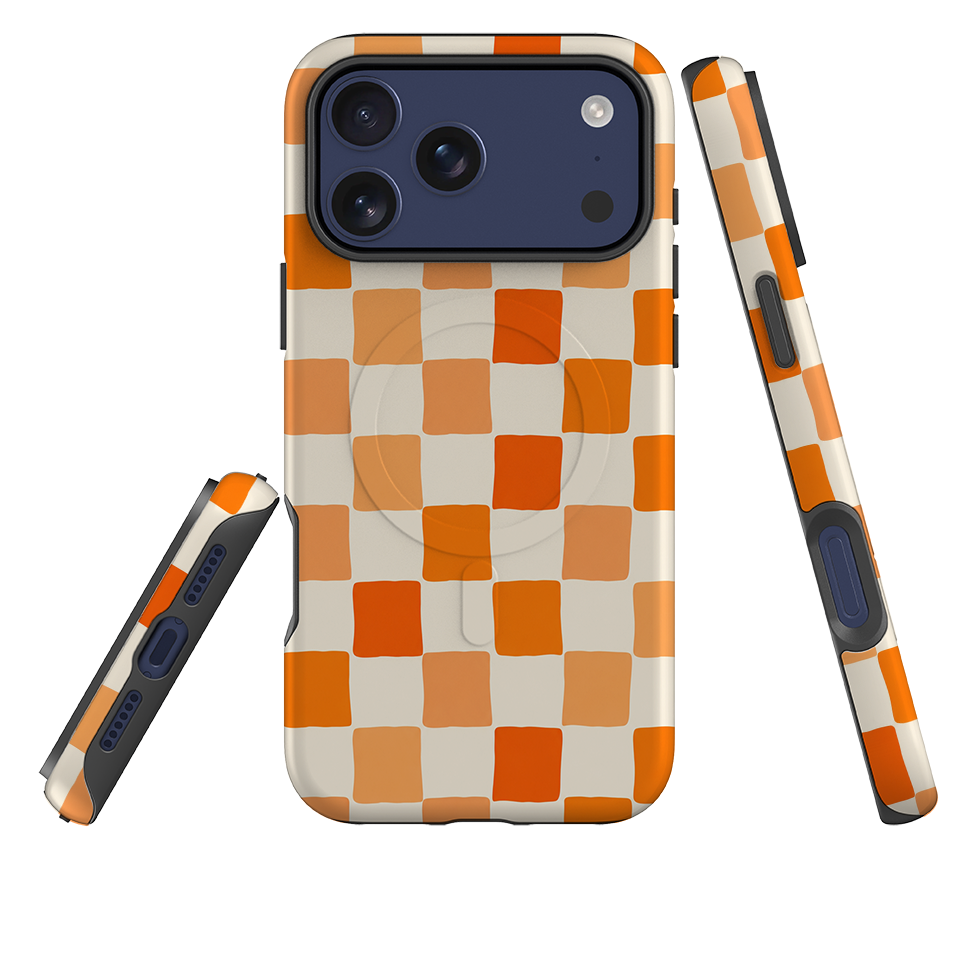 iPhone MagSafe Tough Case - Orange Checkerboard