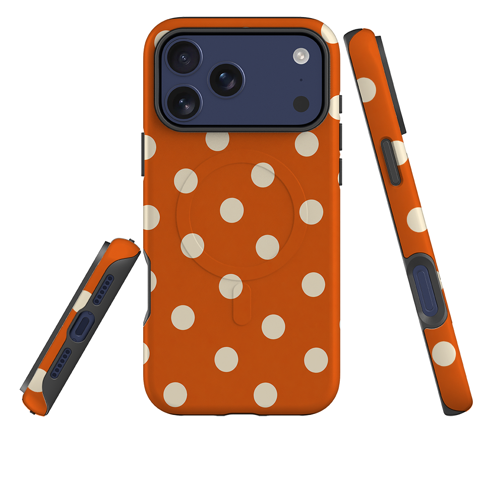 iPhone MagSafe Tough Case - Orange & Cream Polka Dot
