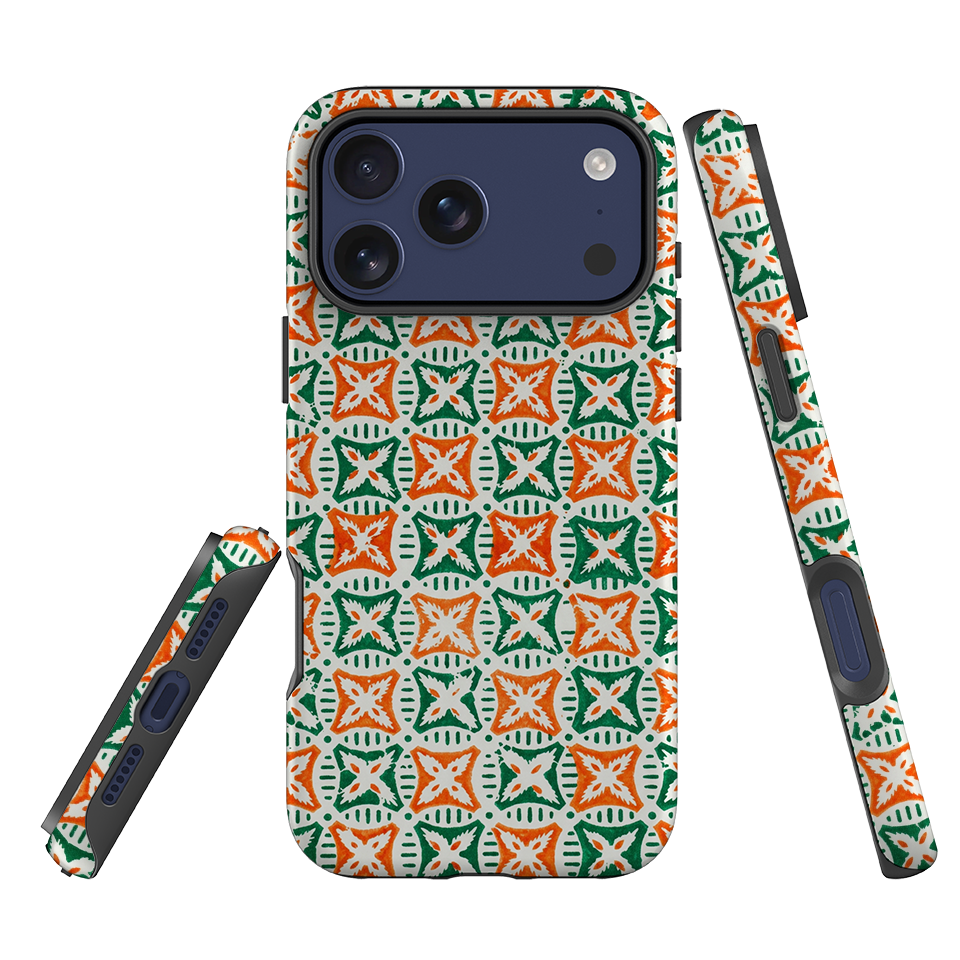 iPhone Tough Case - Orange & Green Tile