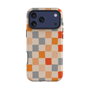 iPhone Tough Case - Orange & Grey Checkerboard
