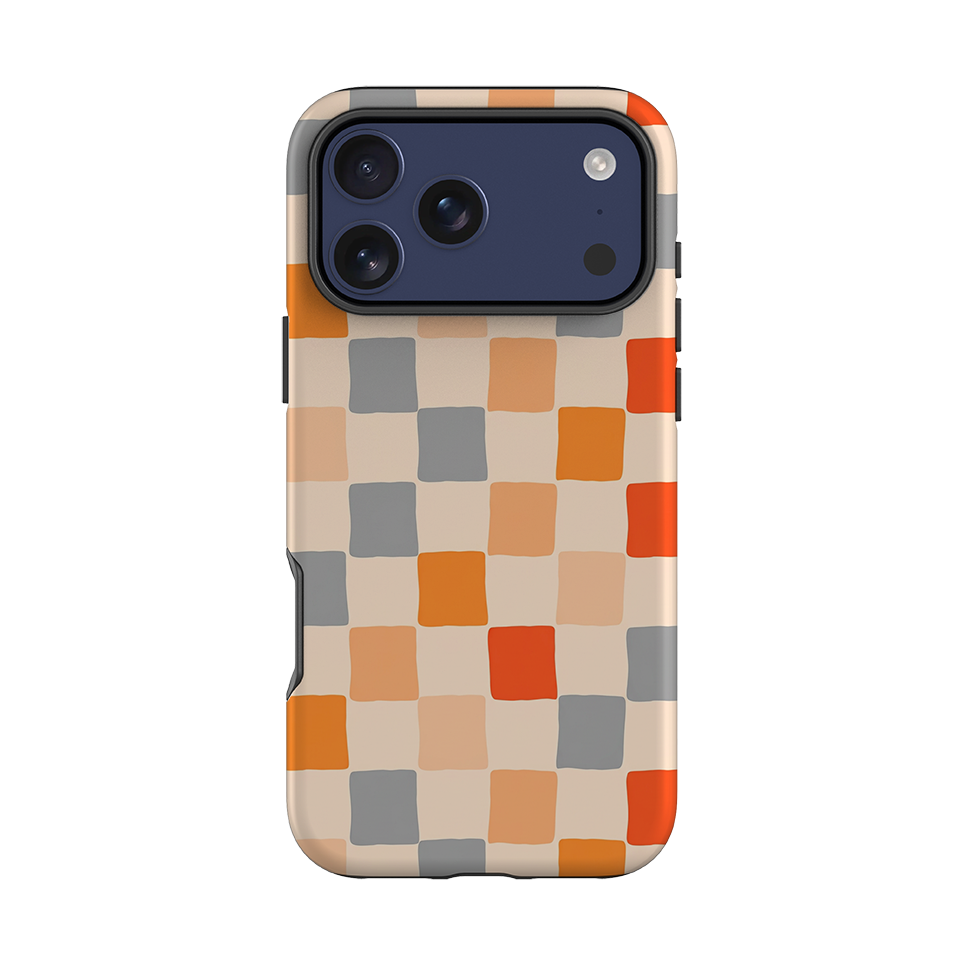 iPhone Tough Case - Orange & Grey Checkerboard