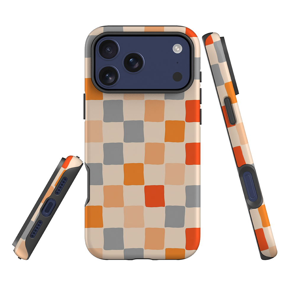 iPhone Tough Case - Orange & Grey Checkerboard