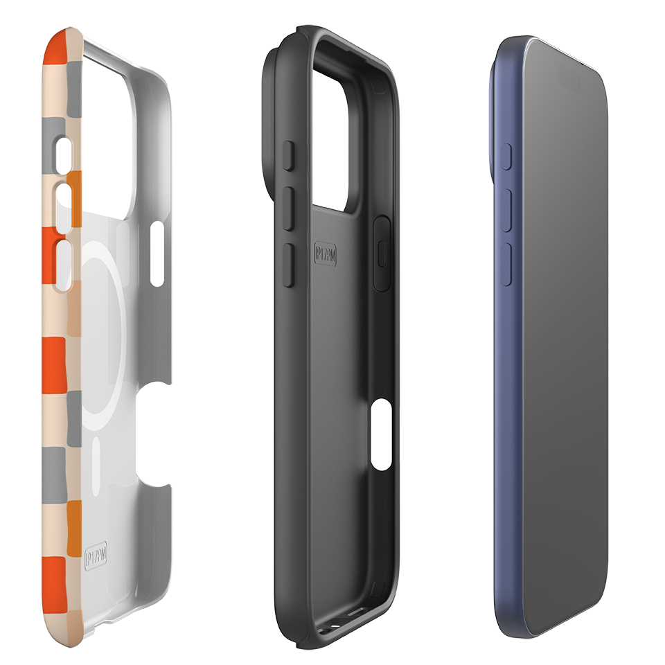 iPhone MagSafe Tough Case - Orange & Grey Checkerboard