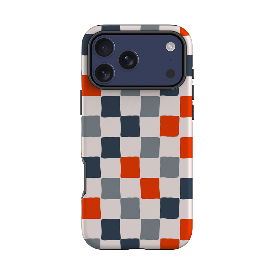 iPhone Tough Case - Orange & Navy Checkerboard