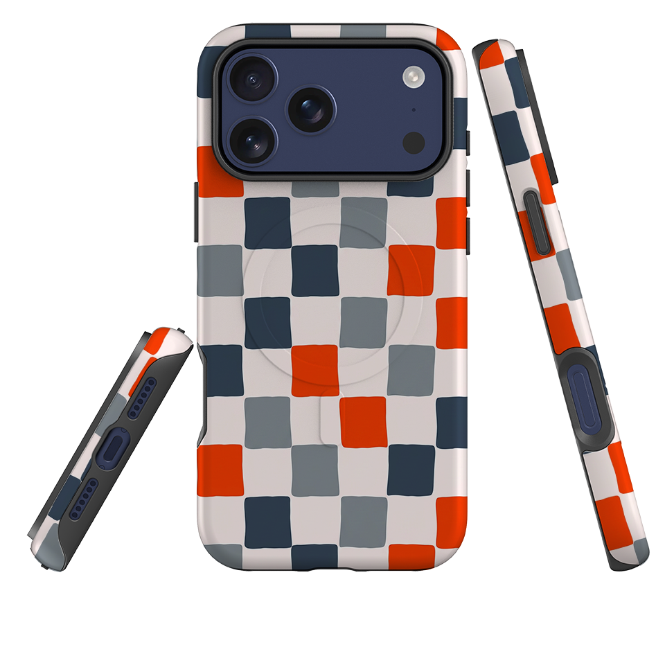 iPhone MagSafe Tough Case - Orange & Navy Checkerboard