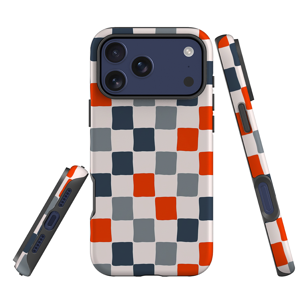 iPhone Tough Case - Orange & Navy Checkerboard