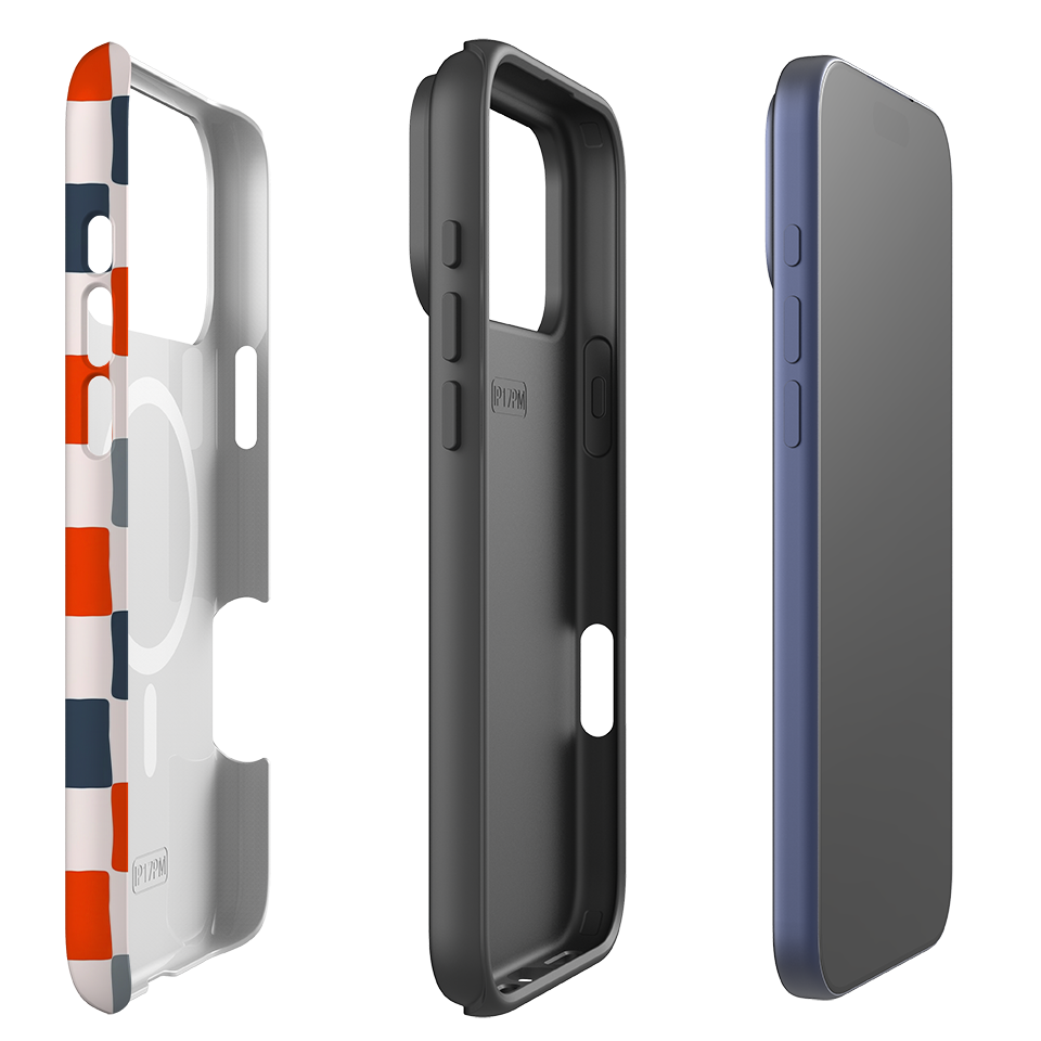 iPhone MagSafe Tough Case - Orange & Navy Checkerboard