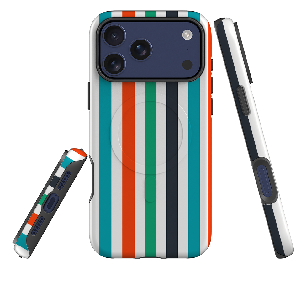 iPhone MagSafe Tough Case - Orange & Teal Stripe