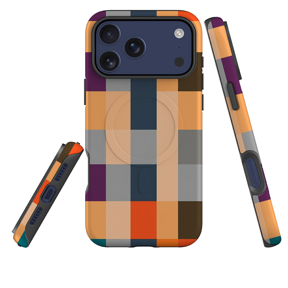 iPhone MagSafe Tough Case - Orange and Purple Plaid