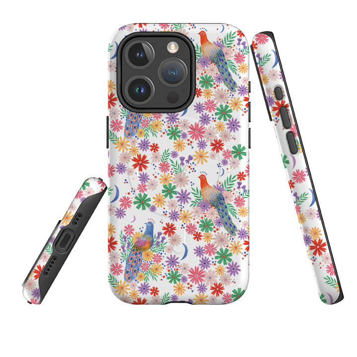 iPhone MagSafe Tough Case - Peacock Pattern White By Lee Foster Wilson