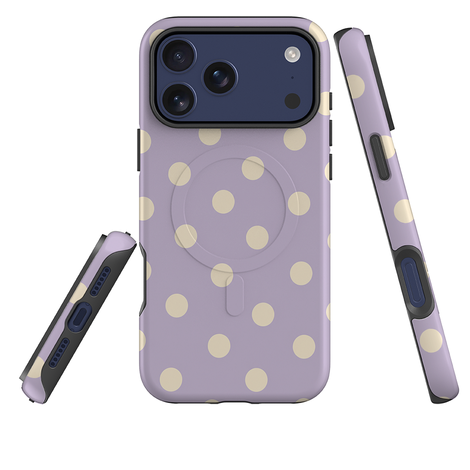 iPhone MagSafe Tough Case - Pastel Purple & Cream Polka Dot