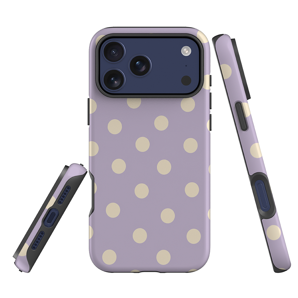 iPhone Tough Case - Pastel Purple & Cream Polka Dot
