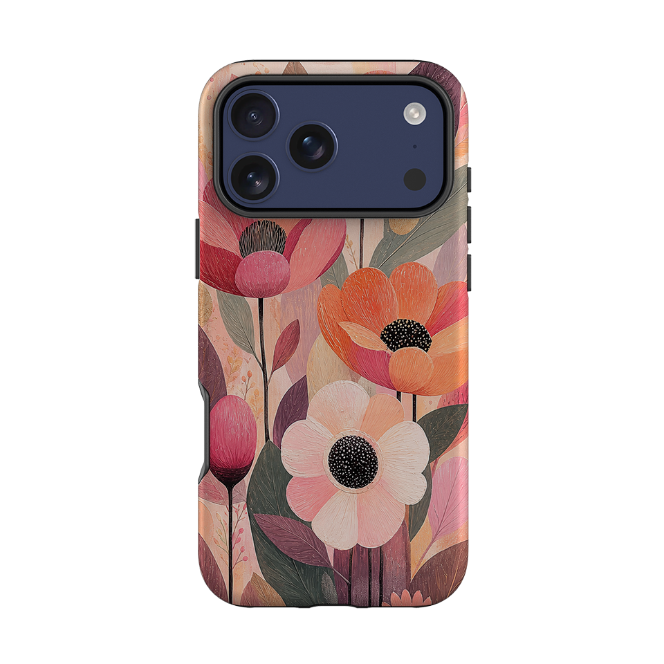 iPhone Tough Case - Peach Woodgrain Floral