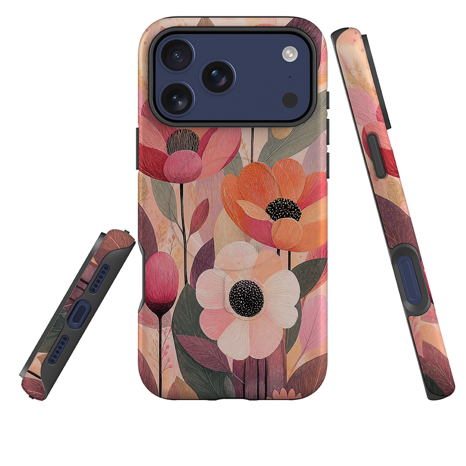 iPhone MagSafe Tough Case - Peach Woodgrain Floral
