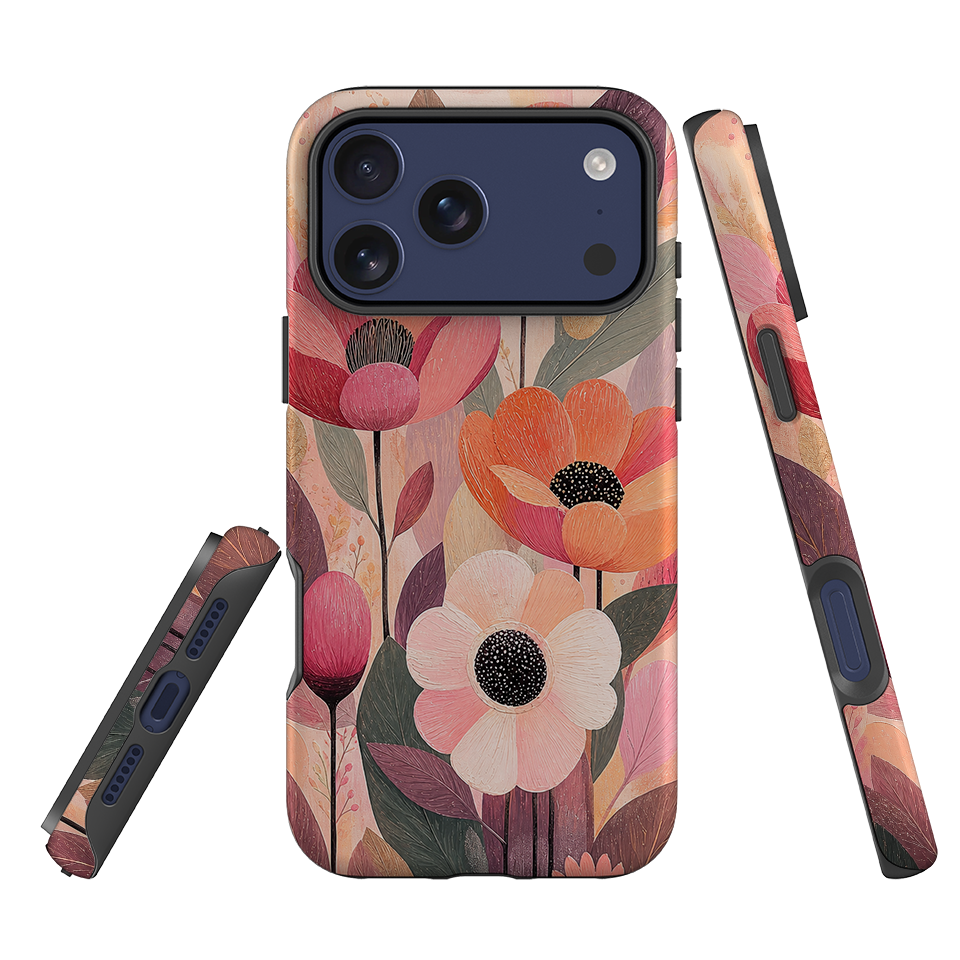 iPhone Tough Case - Peach Woodgrain Floral
