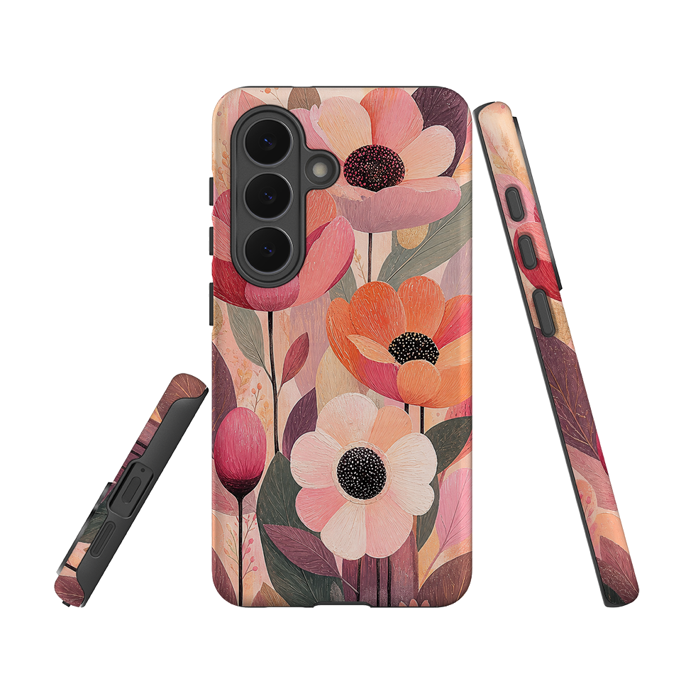 Samsung Tough Case - Peach Woodgrain Floral