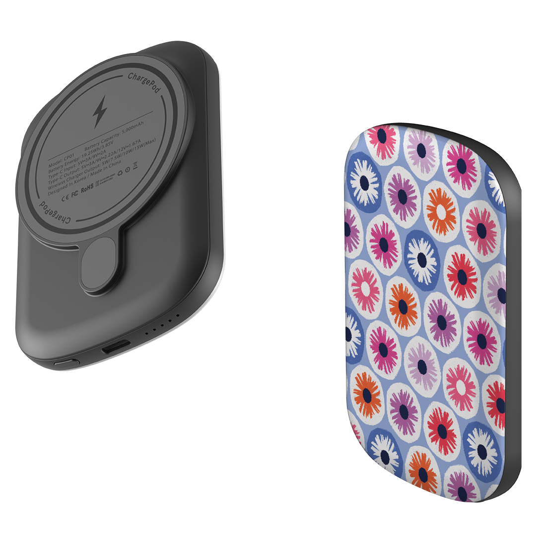 MagSafe Power Bank - Penny Flowers Light Blue By Ali Brookes