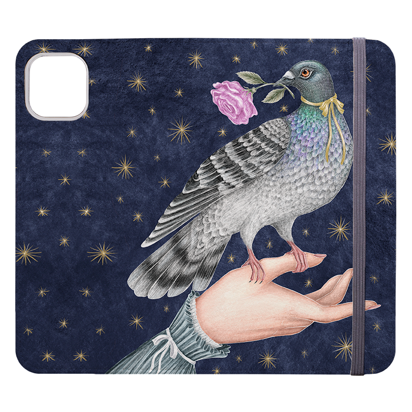 Pigeon With Rose Wallet Case By Catherine Rowe