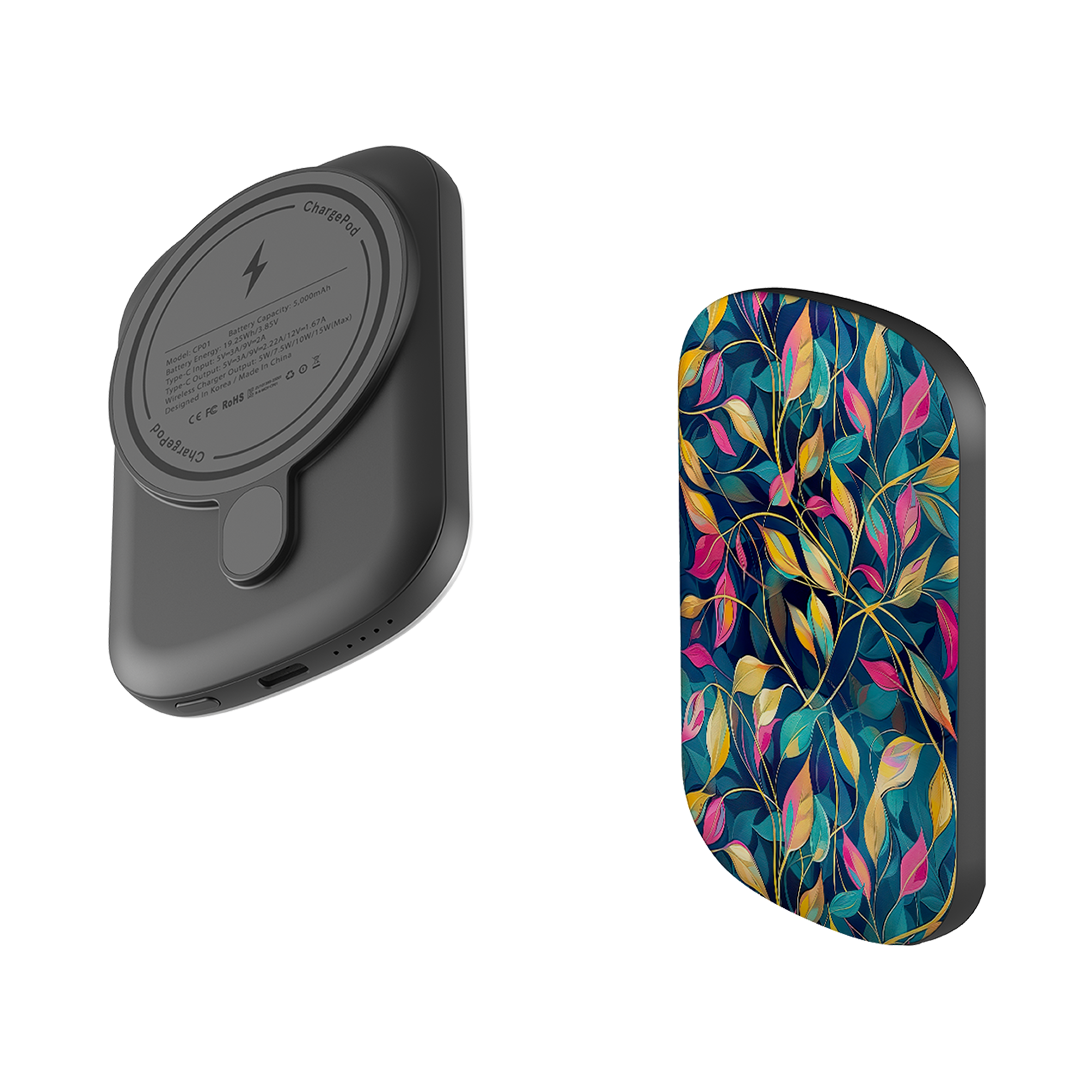 MagSafe Power Bank - Pink and Teal Leaves