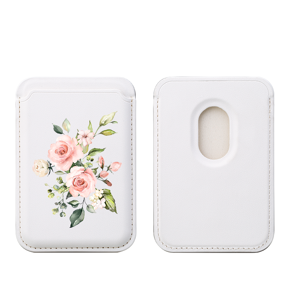 Pink Floral MagSafe Wallet- White
