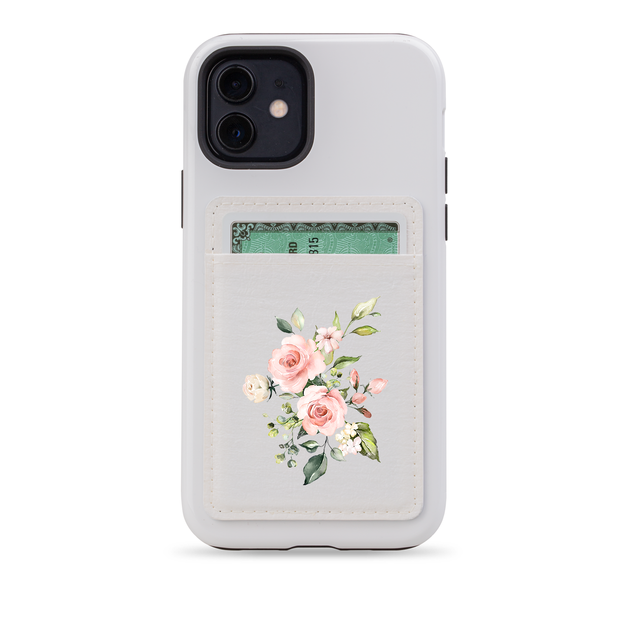 Pink Floral MagSafe Wallet- White