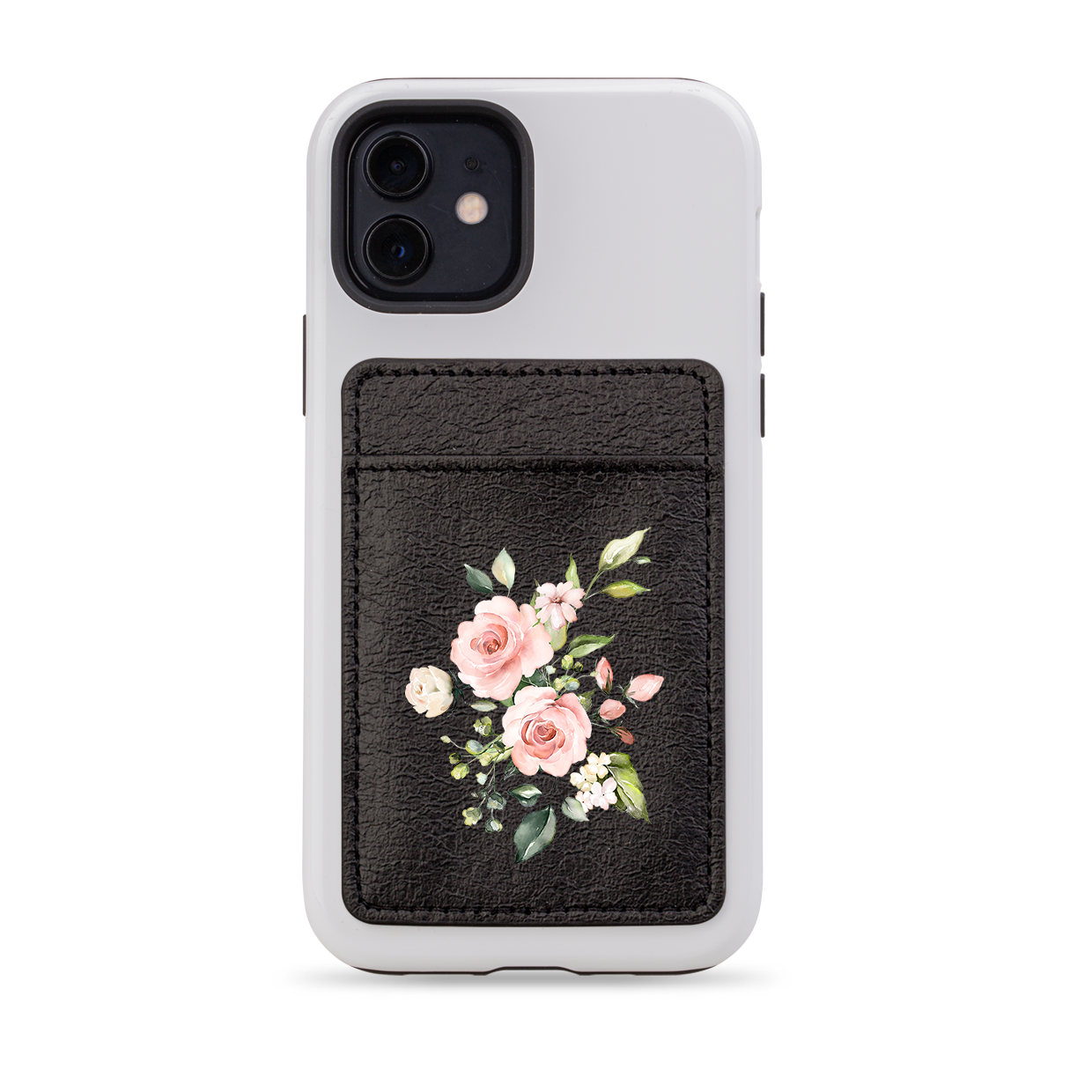 Pink Floral MagSafe Wallet- Black