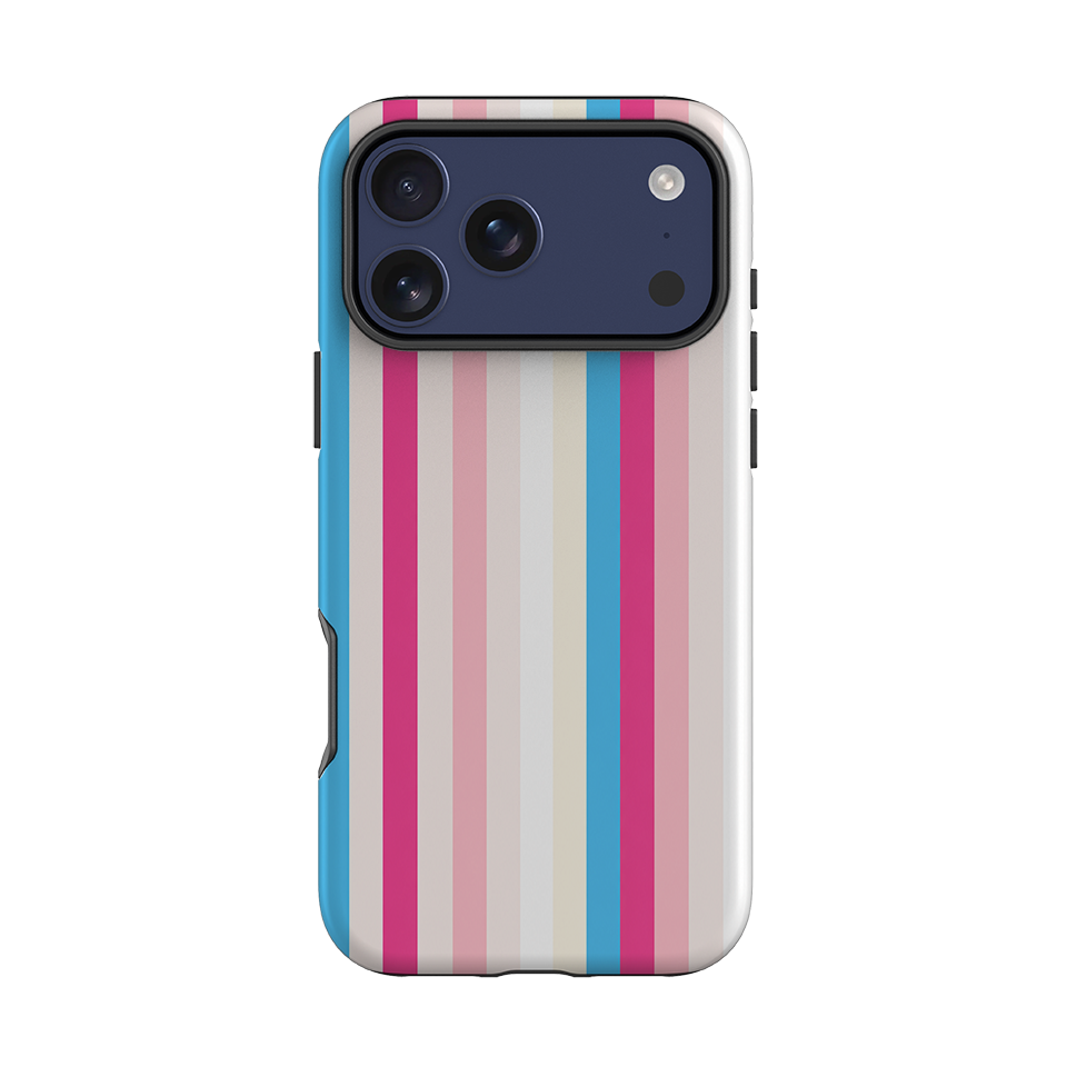 iPhone Tough Case - Pink, Blue & Cream Stripe