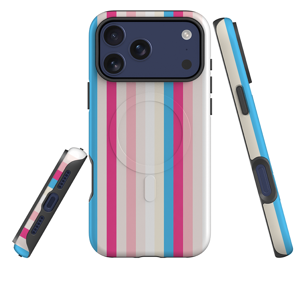 iPhone MagSafe Tough Case - Pink, Blue & Cream Stripe