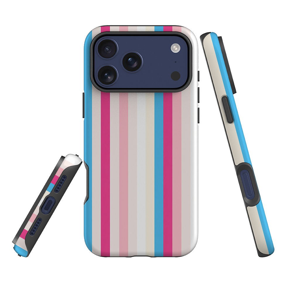iPhone Tough Case - Pink, Blue & Cream Stripe