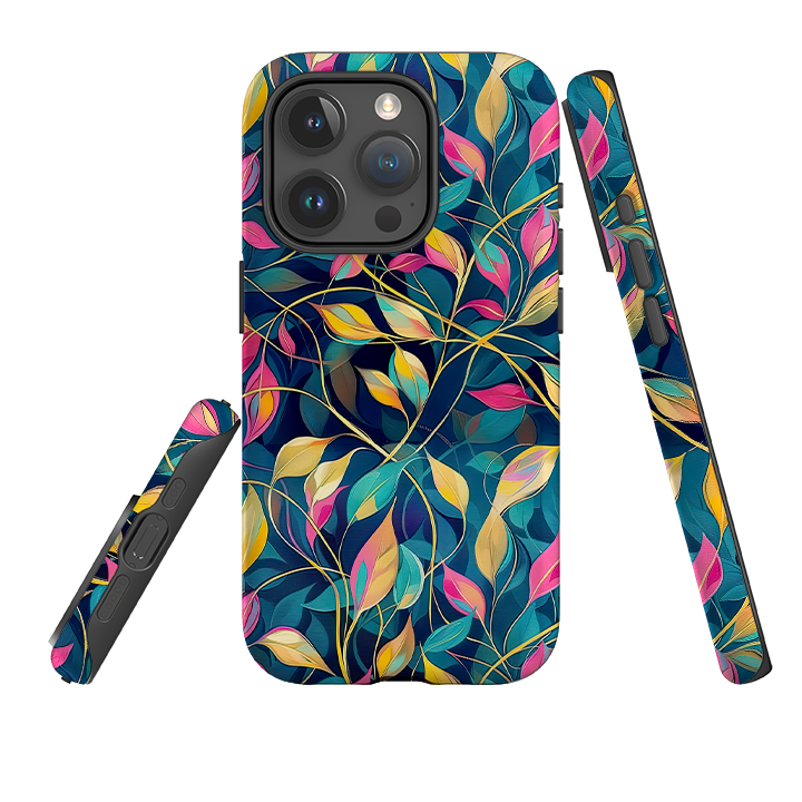 iPhone Case - Pink and Teal Leaves