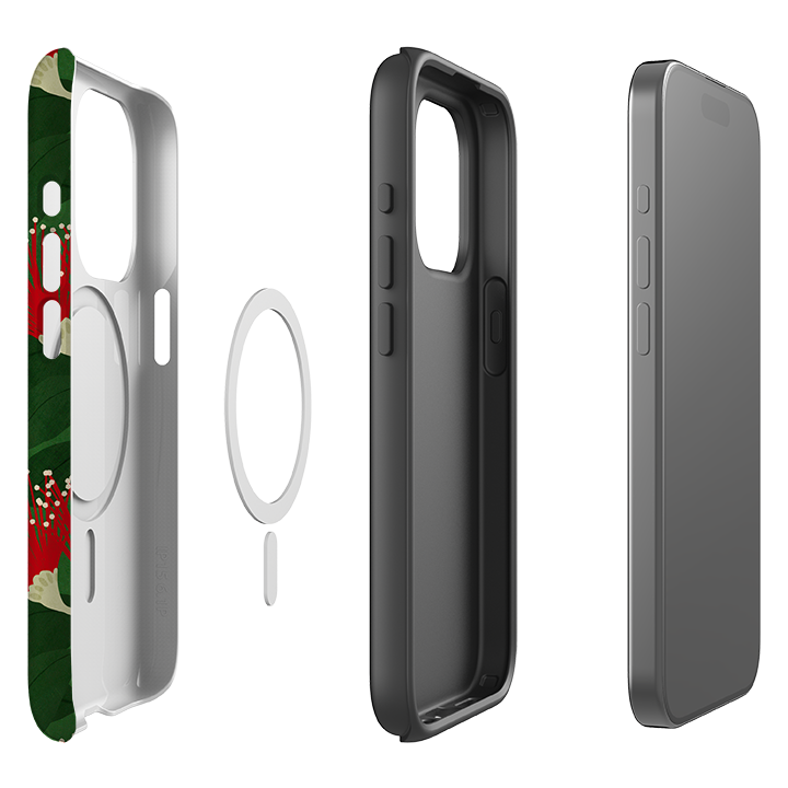 iPhone MagSafe Tough Case - Pohutukawa Green and Red By Katherine Quinn