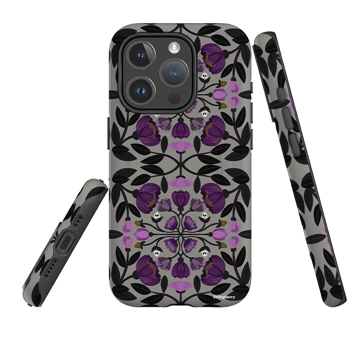 iPhone MagSafe Tough Case -  Purple Flower Skull I By Nina Pace